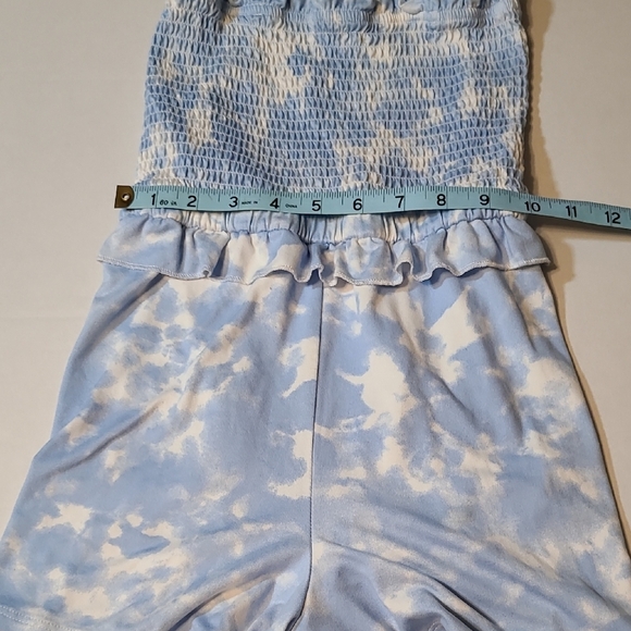BCBG Girls Blue Tie-Dye Kids Smocke Romper  7/8 EUC Elastic Waist Stretch Straps - Picture 7 of 11